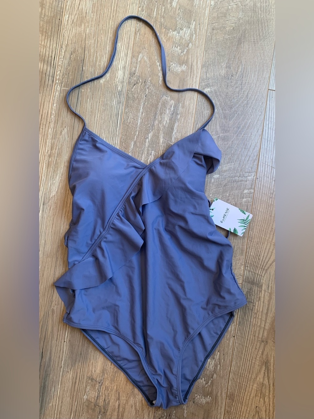 EoMENIE Ruffled One-Piece Swimsuit in Gray  NWT - XL